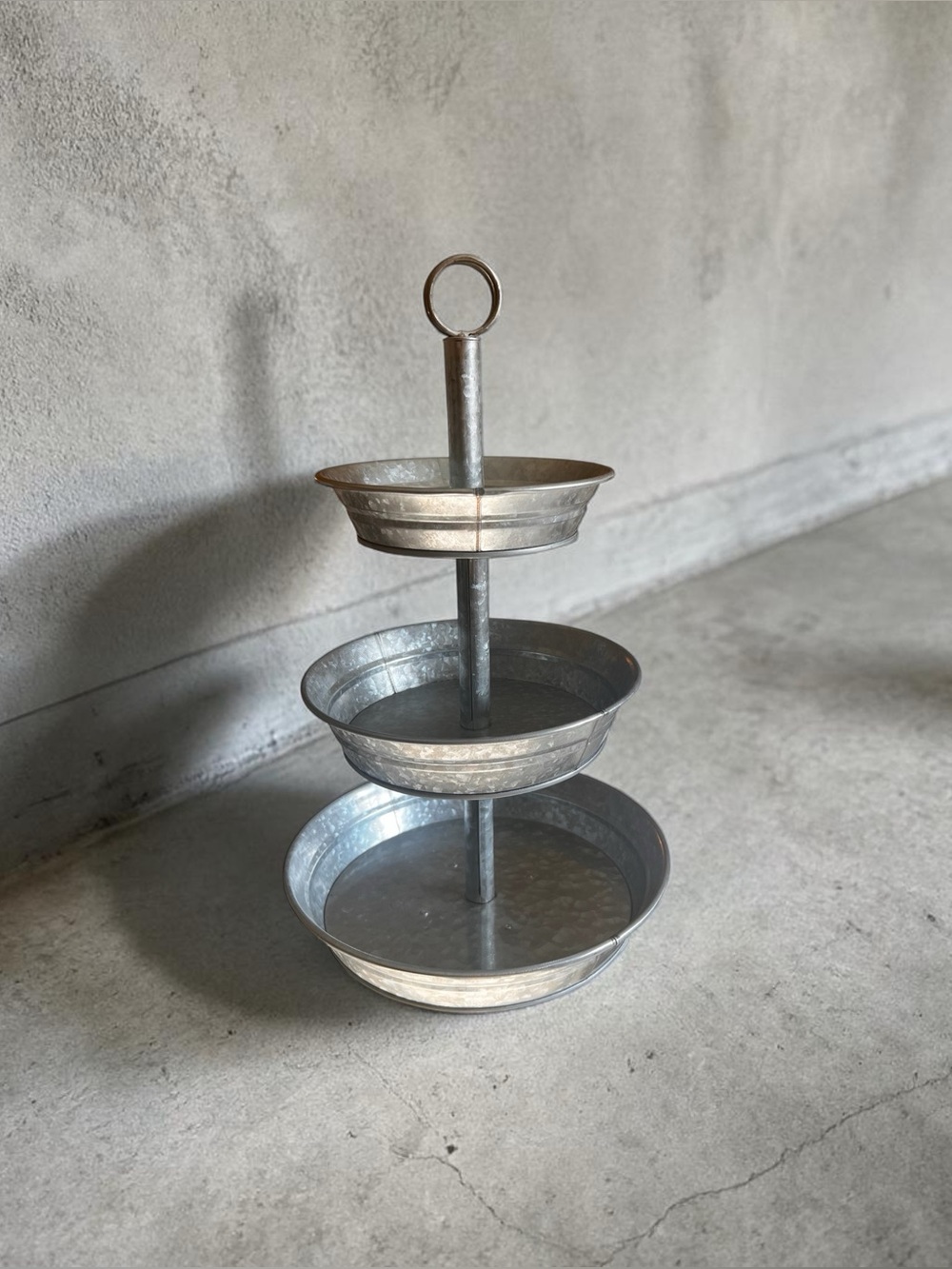 Galvanized Three Tiered Serving Stand - 3 Tier Metal Tray Platter - Picture 2 of 13